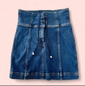 Free People Blue Lace-Up Denim Y2K Style Mini Skirt
